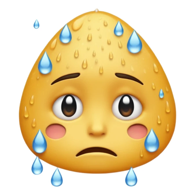 sad emoji with rain falling on it, expressive face, clear rain drops, visually communicates sadness sticker