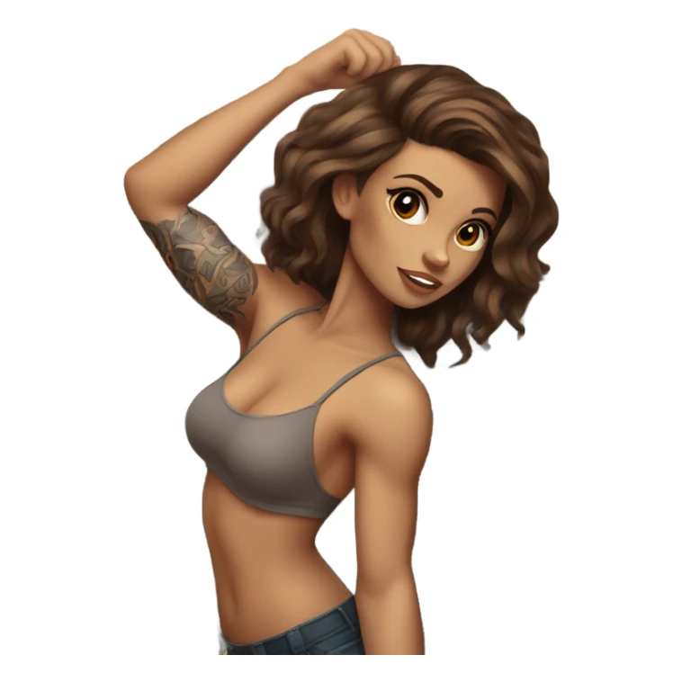 Beautiful tattooed woman brown hair climbing rocks sticker