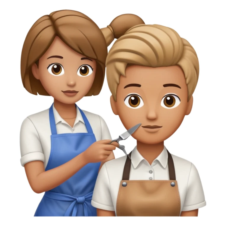 hair stylist wearing apron teaching student using mannequin head sticker