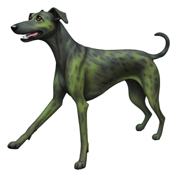 Brindle dog black face lurcher running cyan green blue lighting sticker