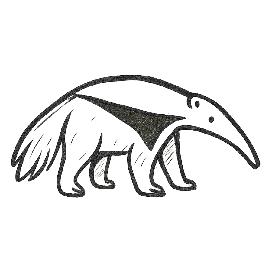 anteater, hand-drawn black outline style sticker