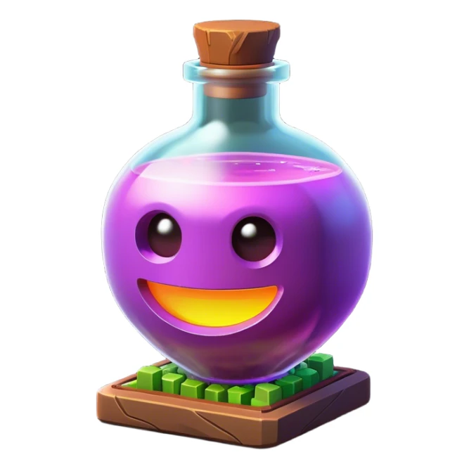 Clash of Clans aesthetic: Cinematic Playful Pixel 3D Magic Potion Portrait Emoji, rendered in a 3D vector-style similar to standard emojis with minimal shading and bold, simplified shapes. A compact, distinct form with signature details, softly glowing with a pixelated adventure charm. Simplified yet unmistakably iconic, highly detailed and consistent, glowing with a soft radiance and high shine. Stylized with a touch of classic pixel-art charm and a soft glowing outline, capturing the essence of a beloved gaming relic with a friendly, playful manner! sticker