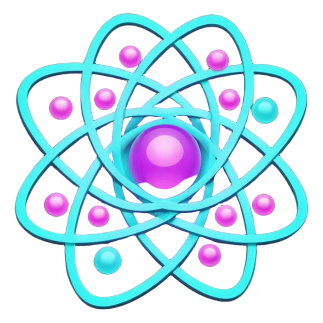 futuristic minimalistic logo icon, glowing atom, neon purple (#8B5CF6) and cyan (#00E0FF) glow, representing Atom team creativity and innovation, clean tech design, no face, 1:1 aspect ratio sticker
