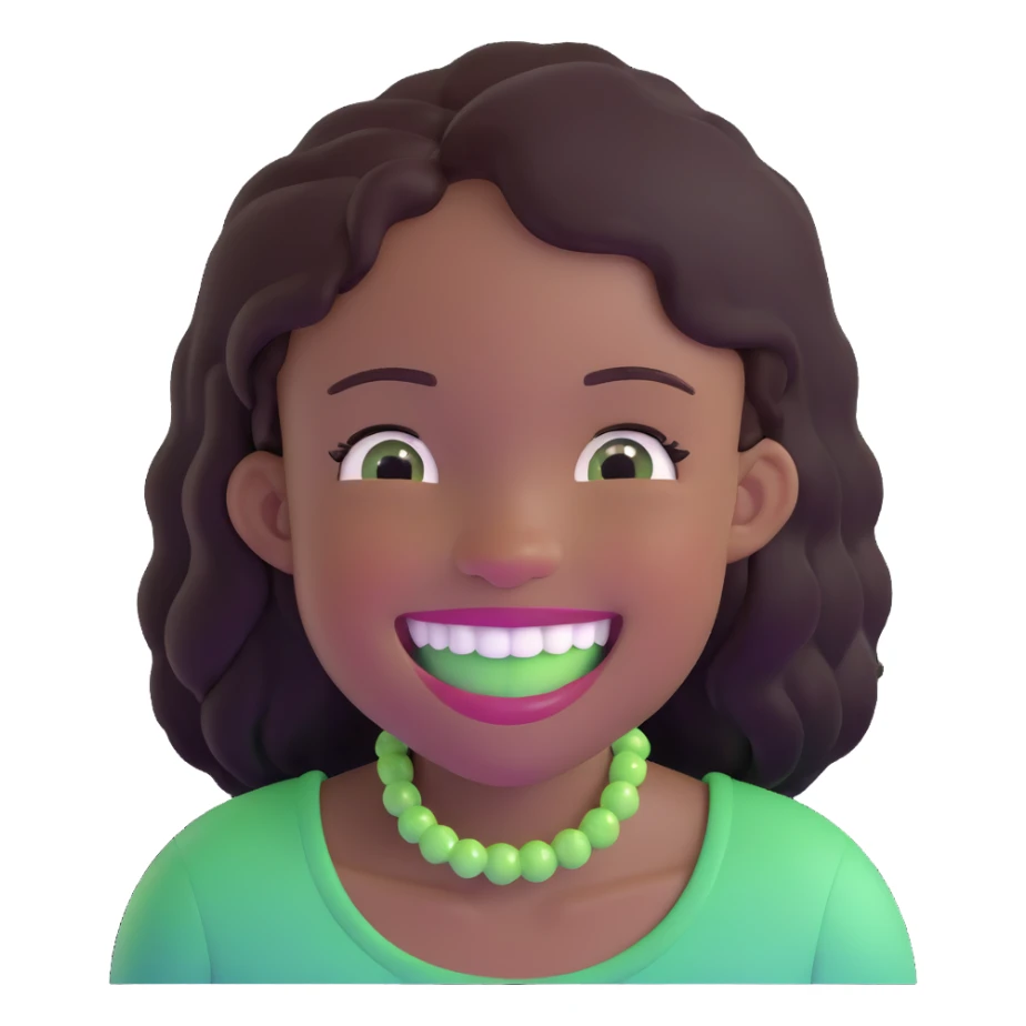 black girl with green braces on her teeth smiling sticker