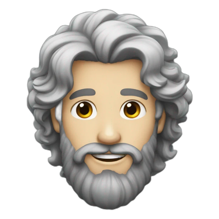 white guy with long curly black hair, medium beard and big nose smiling sticker