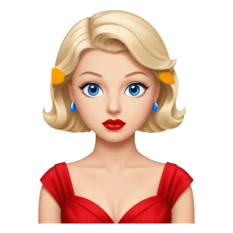 Lana Turner with blue eyes, red lip sticker