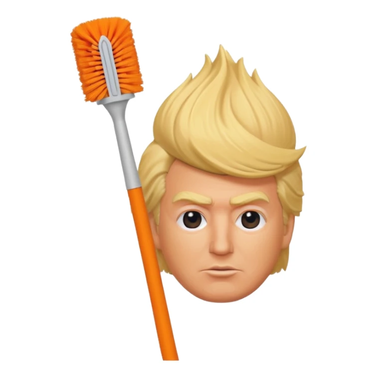 a toilet brush with donald trump face and hair sticker