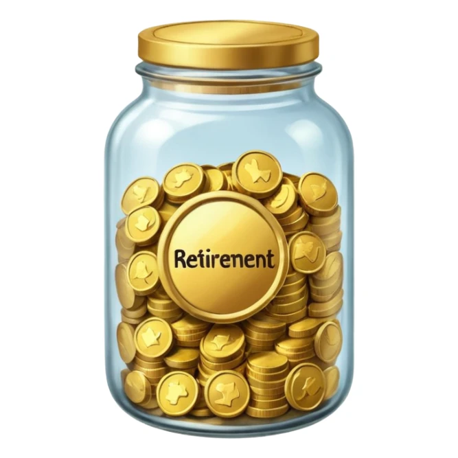 jar with money and label on the jar that says RETIREMENT sticker