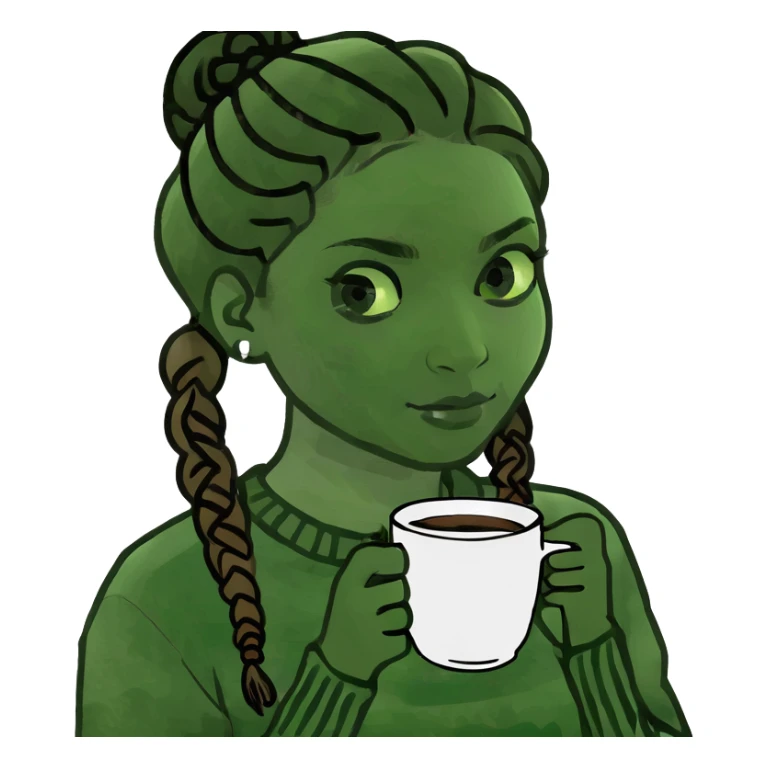 Black girl with braids with side parting taking a cup of coffee  sticker