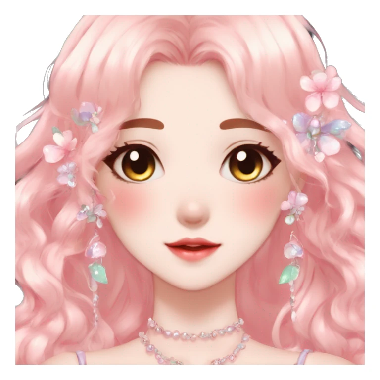 Gorgeous anime style lady with blushing face and accessories cottagecore fairycore Kawaii anime colorful pearly romantic aesthetic trending style sticker