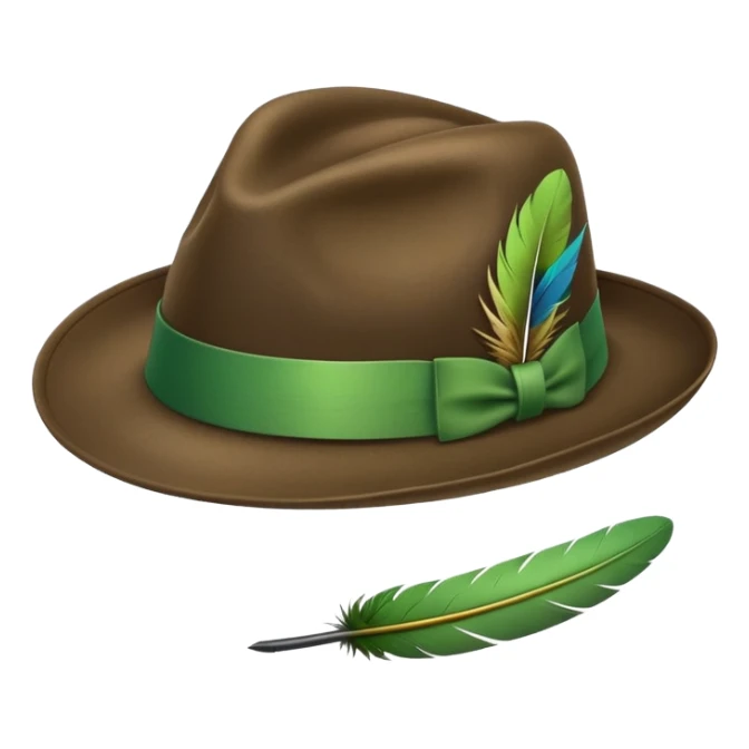 a fedora emoji with a green band, with a feather sticker