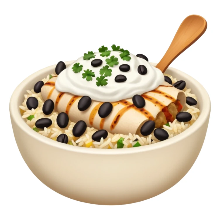 Burrito bowl with chicken, rice, and black beans sticker