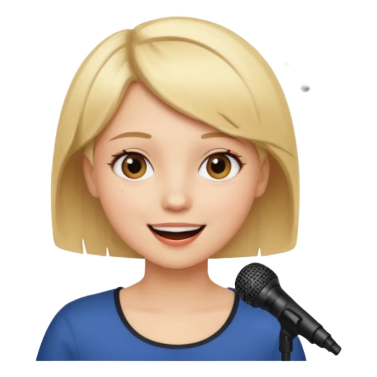 Crea una chica cantando con pelo rubio corto con ojos cafes  sticker