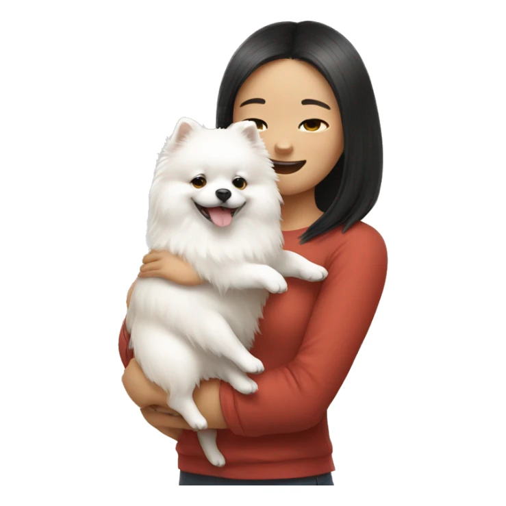 Chinese girl hug white Pomeranian sticker