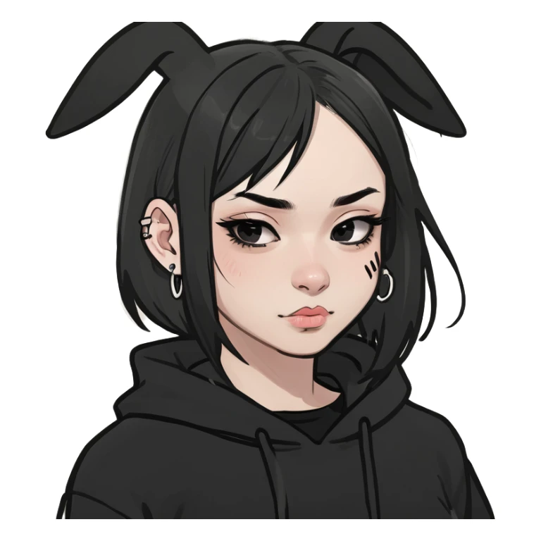 labubu with black clothes and an antieyebrow piercing sticker