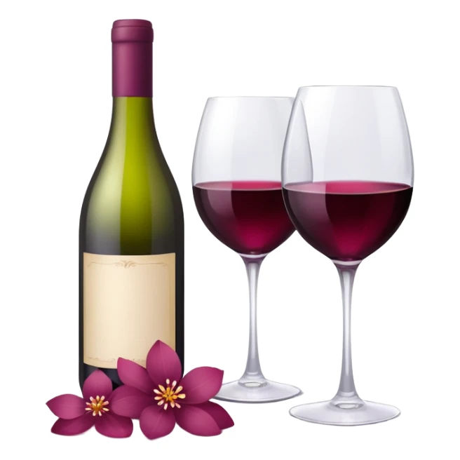 Romantic Wine bottle and wine glass with mauve red flower petals  sticker