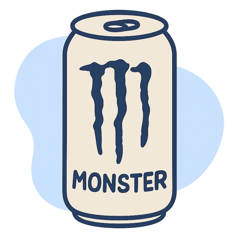 monster energy drink can, blue blob style, soft and rounded, playful, isolated on transparent background sticker