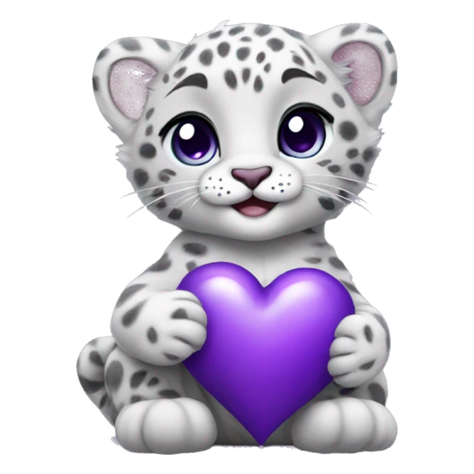 Baby snow leopard holding a purple heart  sticker