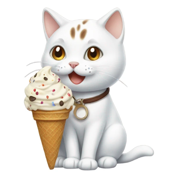 White cat with brown and brown spots eating ice cream sticker