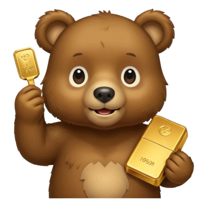 Cute bear with a gold bar. PNG format. 127 KB, 100*100 pixels. sticker