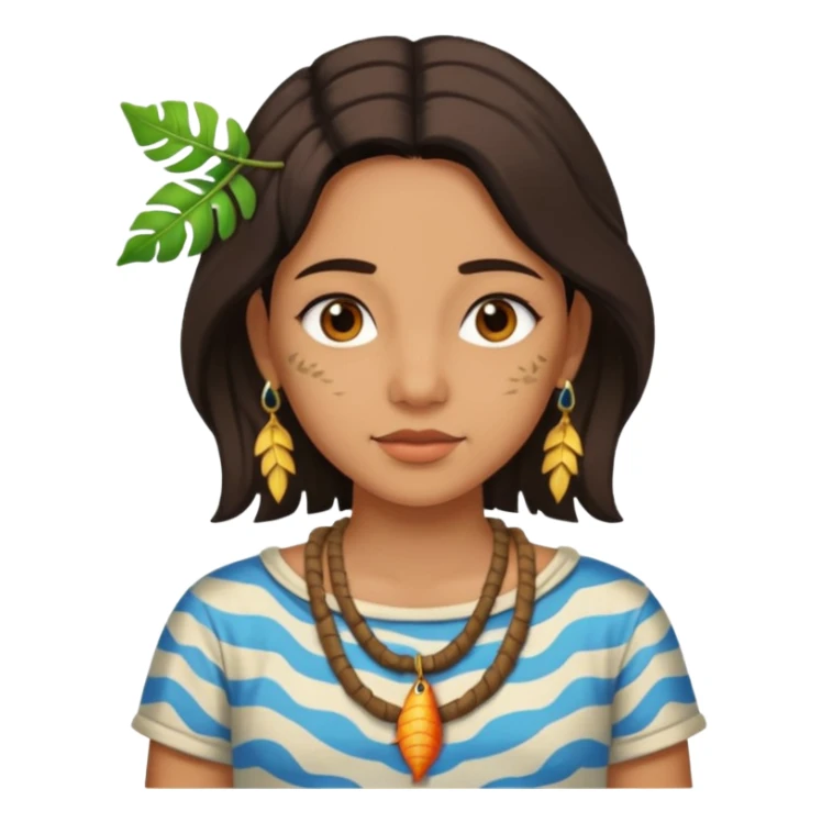 ancient girl wearing fish bone necklaces and leaf shirt sticker