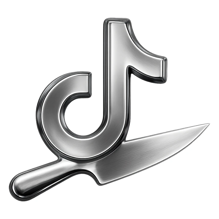 chrome style TikTok knife, reversed, shiny metallic look sticker