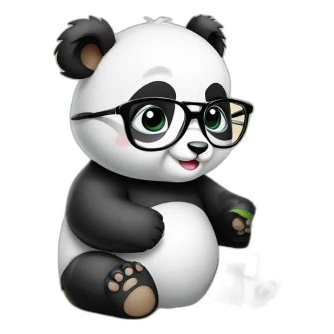 baby panda eating bamboo wearing glasses sitting on books sticker