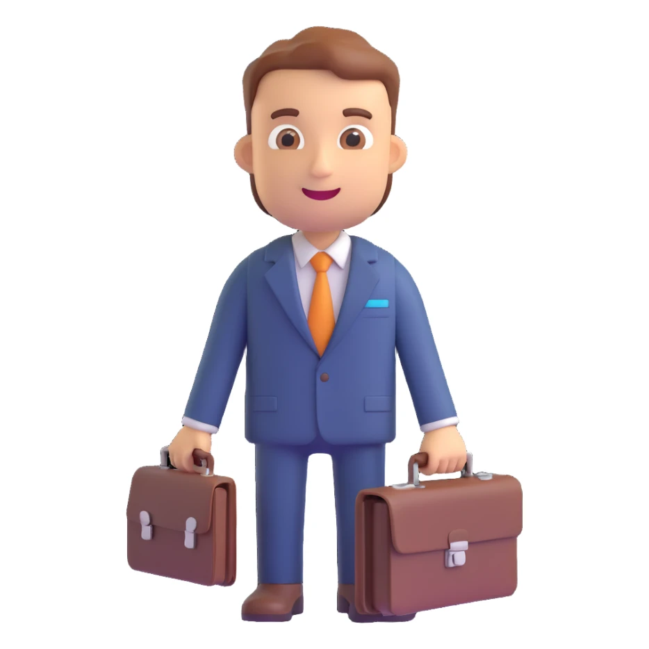 recruiter emoji, 3D Microsoft fluent style, holding a briefcase, welcoming expression sticker