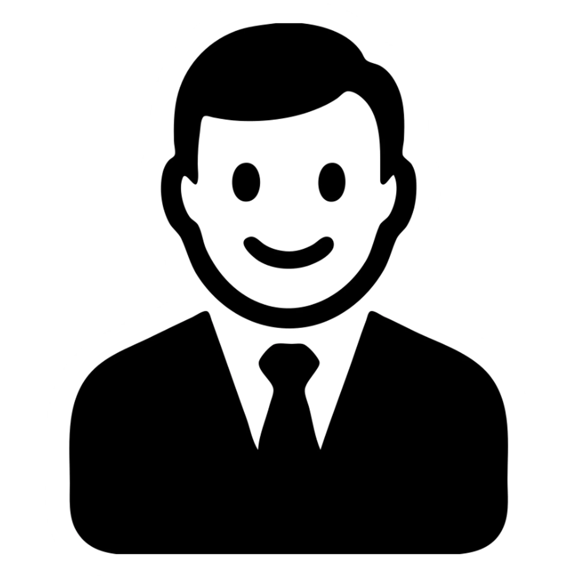 typical salesman wearing a suit with a friendly expression in solid black icon style sticker
