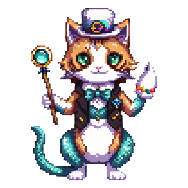 half cat half mermaid with a monocle and a magic wand sticker