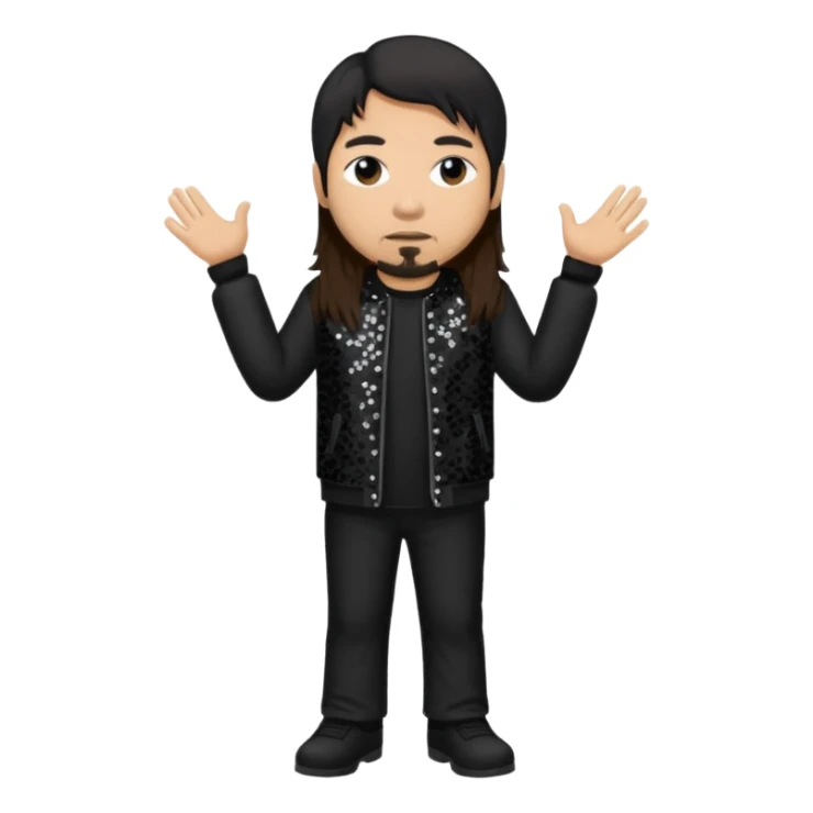 Chi Cheng from Deftones with long dark brown hair, light skin, black sequin outfit sticker
