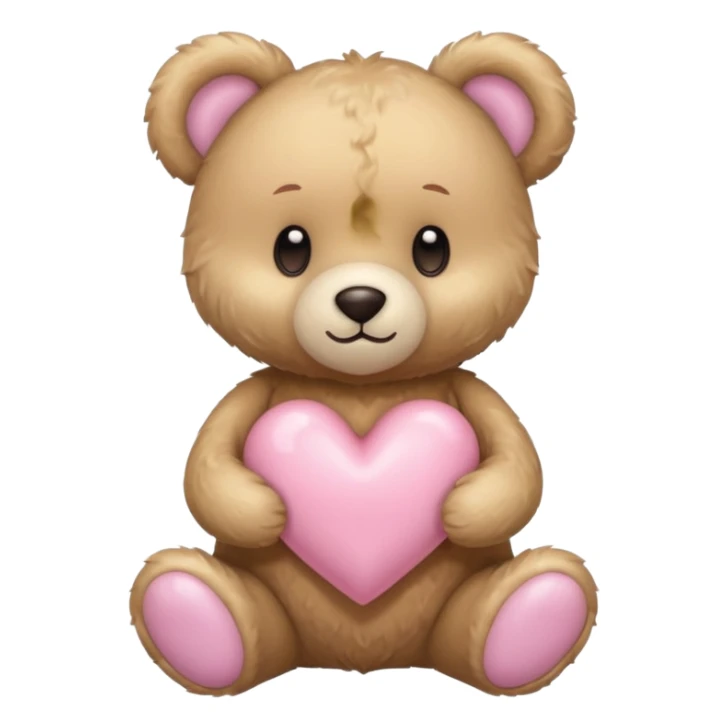 beige teddy bear and a pink pastel heart sticker