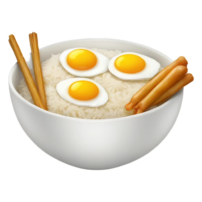 a bowl of rice with two eggs and two chicken drumstick on top sticker