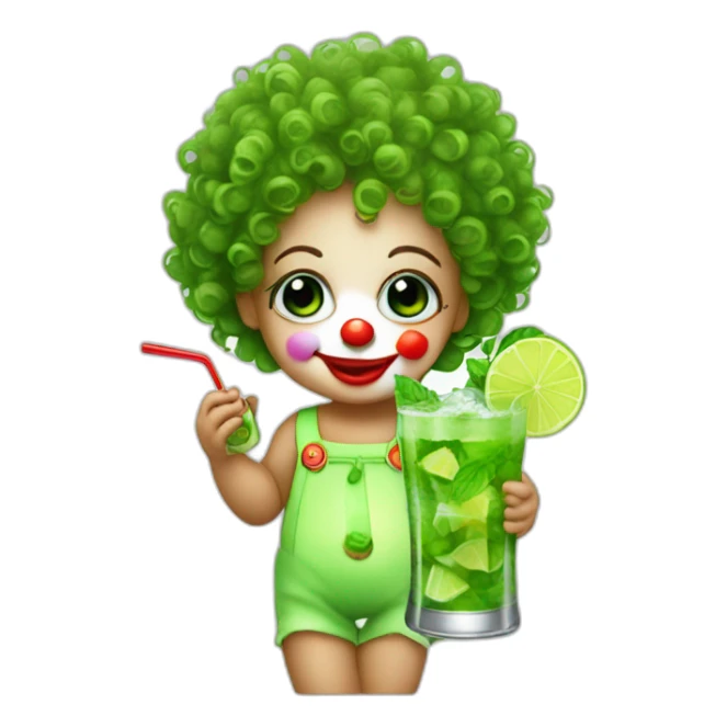 baby clown with curly hair drinking mojito sticker