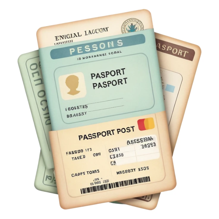 Passport and boarding pass with soft muted colors, not bright sticker