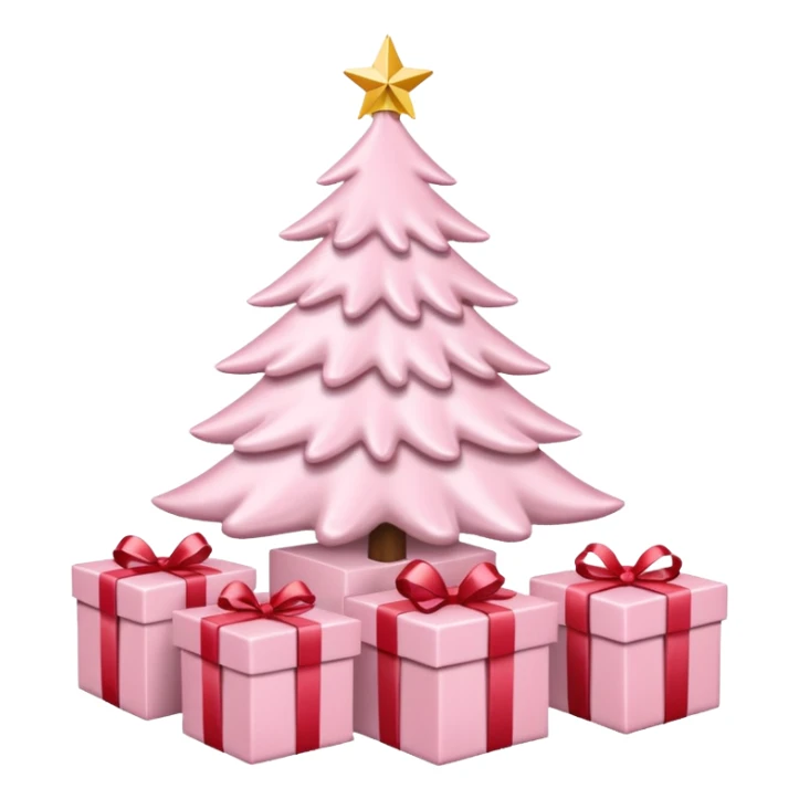 Light pink Christmas gifts under a white Christmas tree sticker