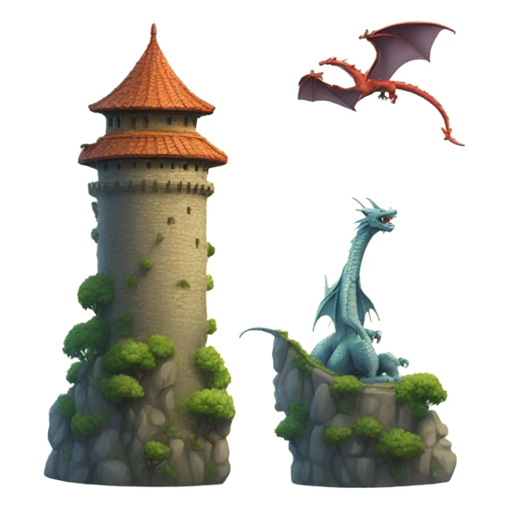 Two of the same tower and a small dragon flying  sticker
