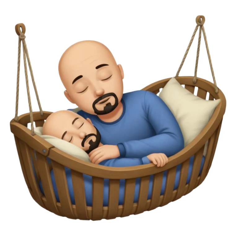 a man who is tan and bald with a black goatee sleeping in a cradle sticker