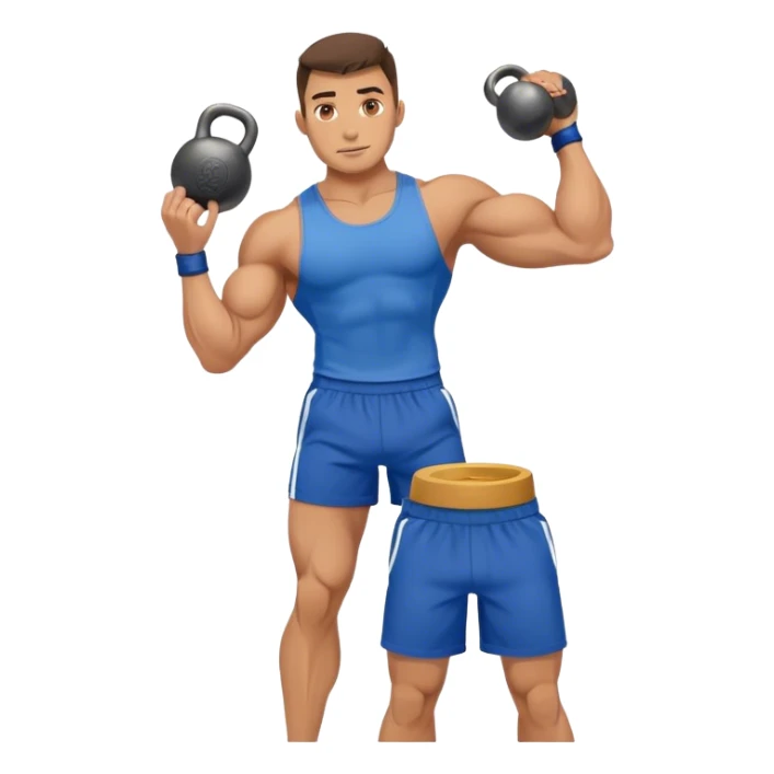 jacked man with blue shorts holding kettlebell sticker