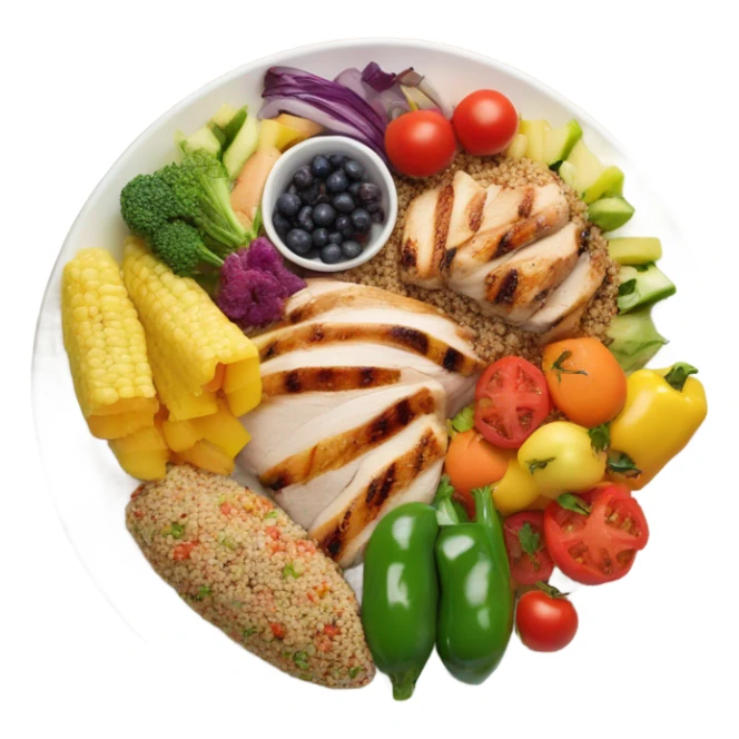 round white plate with healthy food sticker