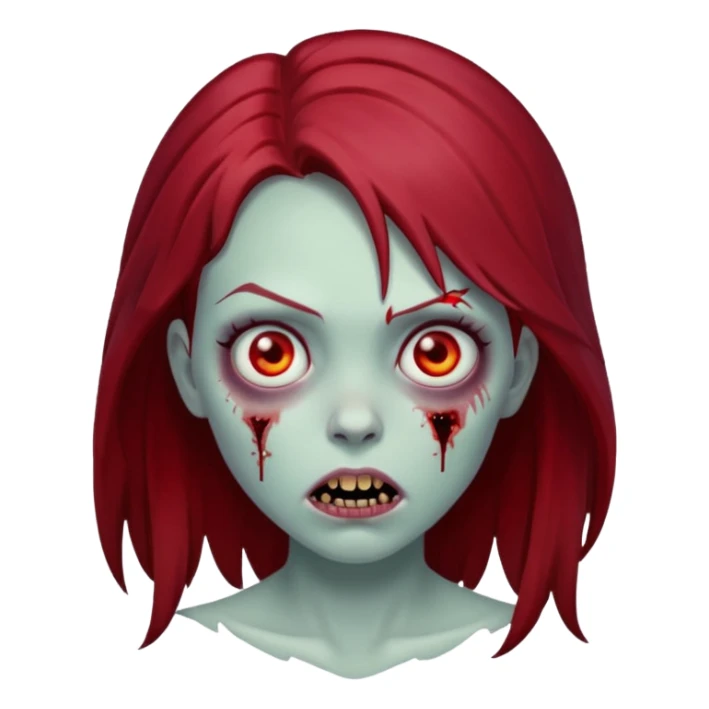 zombie girl with dark red hair, scary face sticker