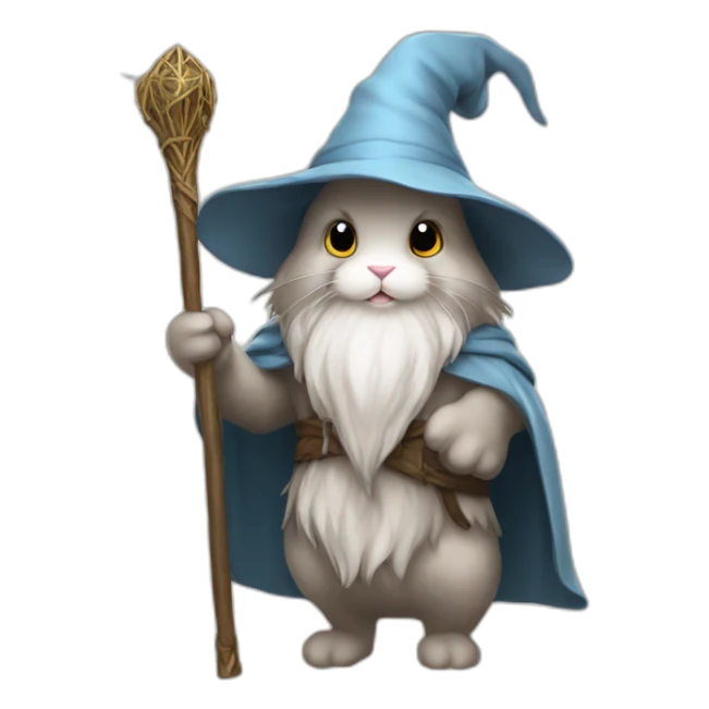 Gandalf bunny with staff, cape and hat sticker