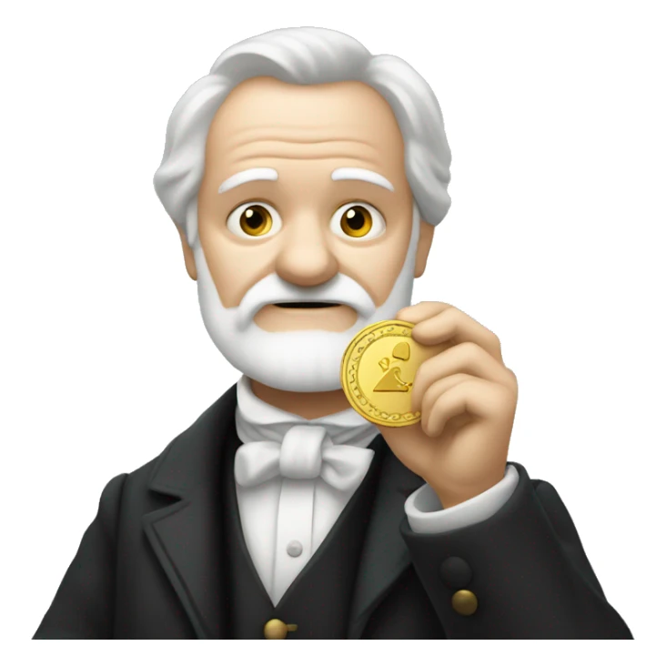 Victor Hugo holding a gold coin in his hand sticker