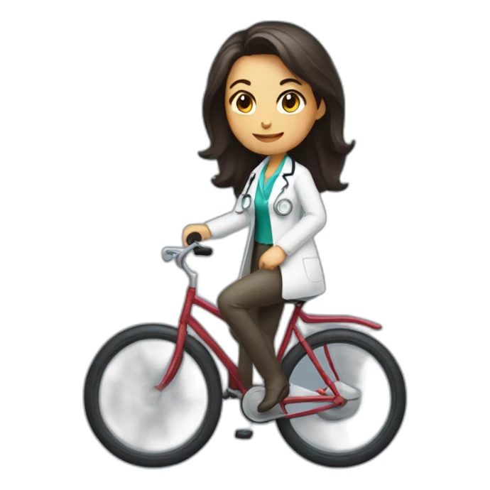 long and dark hair female doctor riding a shiny bicycle sticker