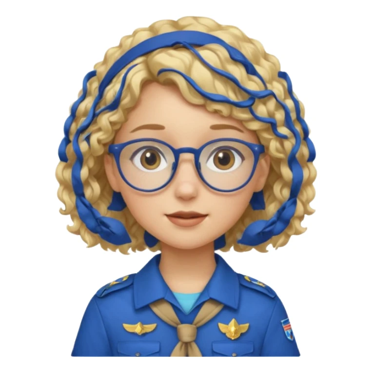 scout girl with blue scout uniform, blonde curly haired and glassess sticker