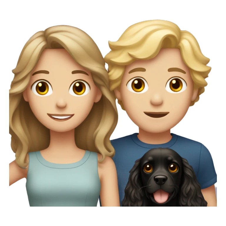 brown-haired girl and blond-haired boy with a black cocker spaniel sticker