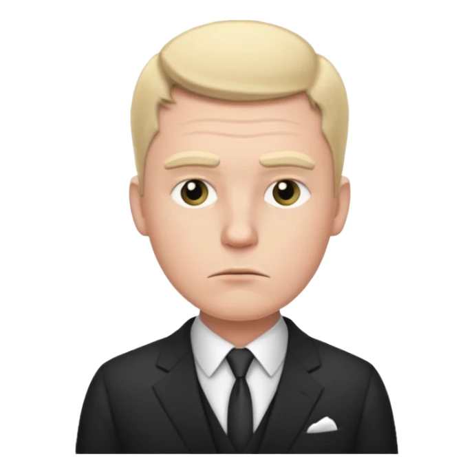 white man in formal suit in thought, in thought, one raised eyebrow sticker