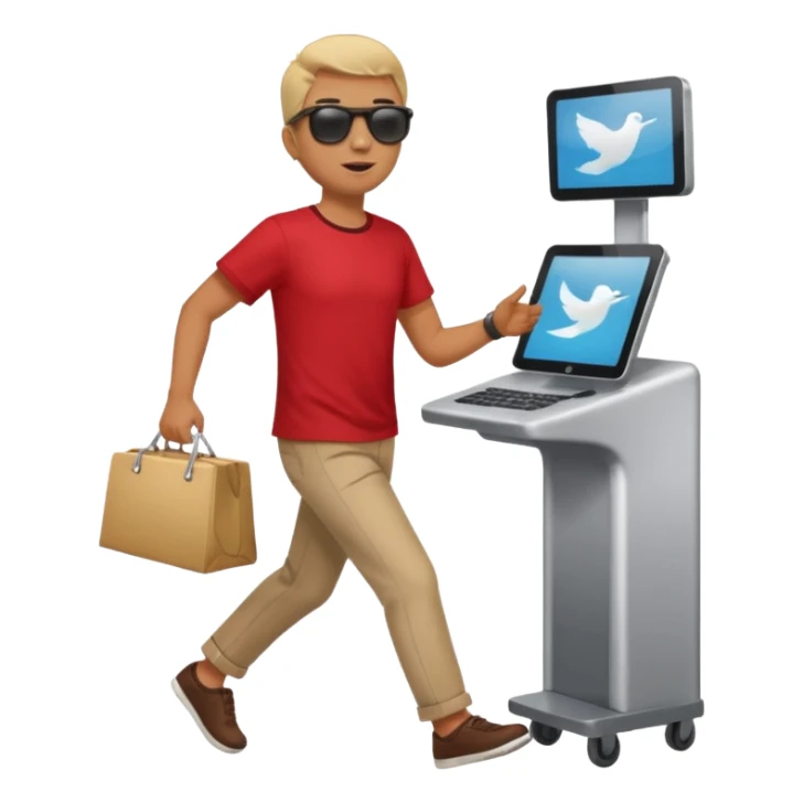 Tourist Character in Red Shirt Moving with purpose through the terminal. sticker