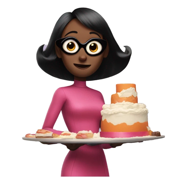 Edna from The Incredibles wearing a cake sticker
