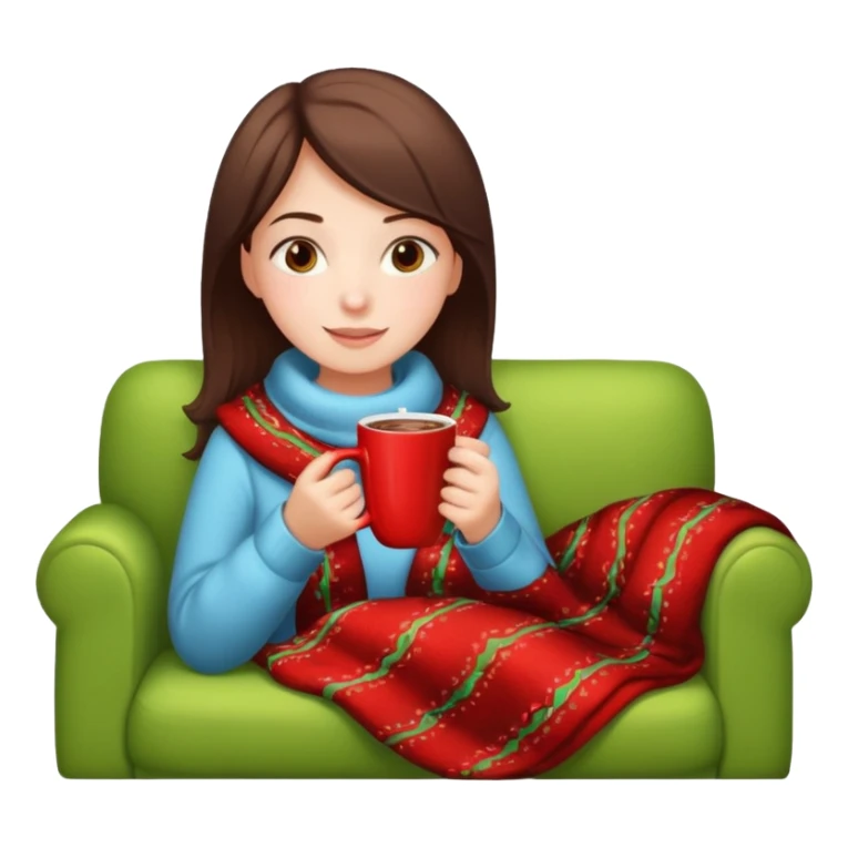 Girl celebrate christmas on the sofa, with hot chocolate, warm sock, warm blanket sticker